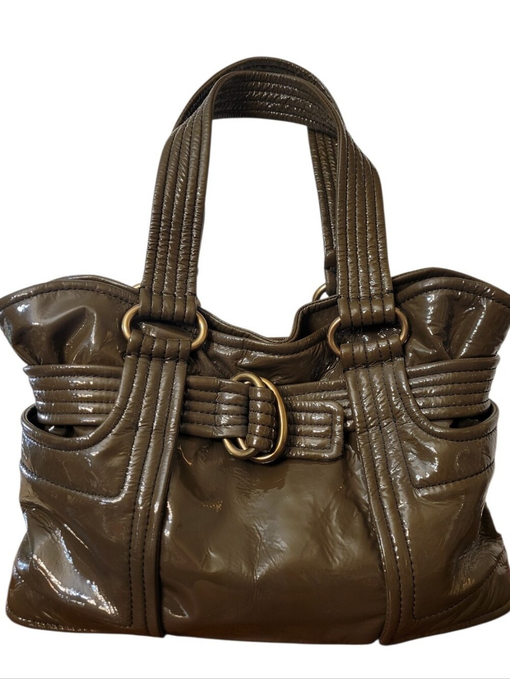 Vintage Kooba Glossy Patent Leather Olive Green Hobo Bag